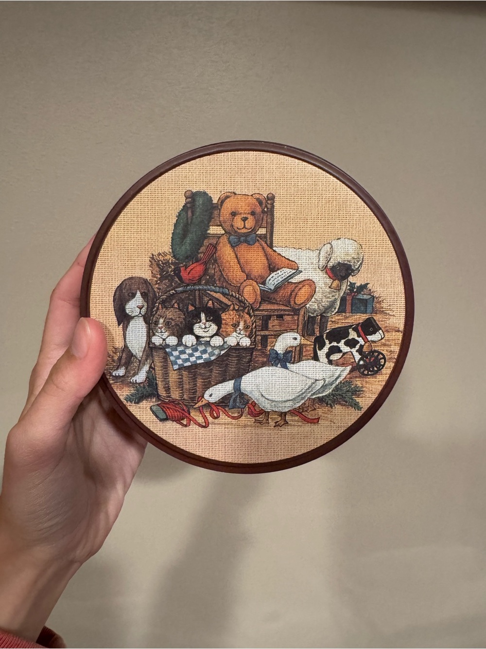 Round Metal Tin w/ Lid, Teddy Bear & Animals Pictorial Design